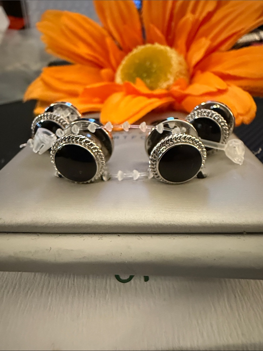 Perry Ellis Black and Silver Round Rope-Edge Cufflinks